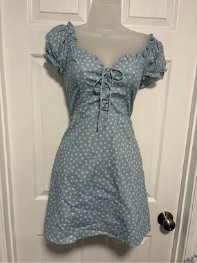 Sweet pot Blue Floral Lace-Up Dress